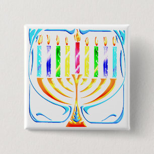 Badge Carré 5 Cm Bouton: Menorah de Hanoukka - Chanoukah Menorah