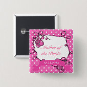 Badge Carré 5 Cm Bouton Mère du mariage marié/marié (Devant & derrière)
