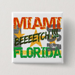 Badge Carré 5 Cm Bouton Miami Beeeetch