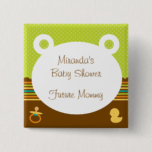 Badge Carré 5 Cm Bouton mignon de baby shower d'ours de nounours