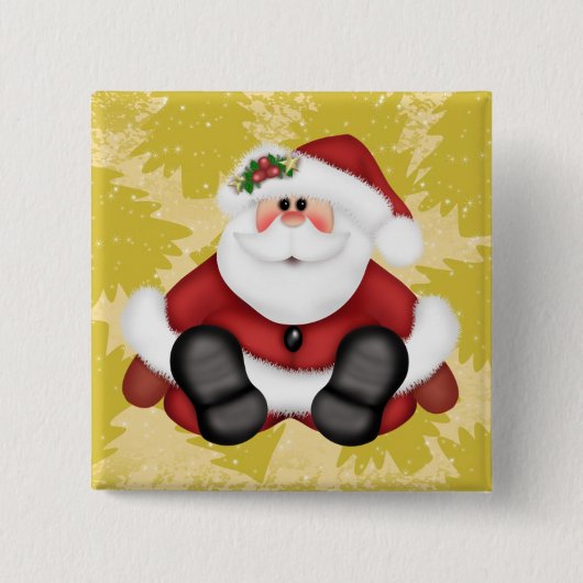 Badge Carré 5 Cm Bouton mignon du père noël avec des arbres de Noël (Devant)
