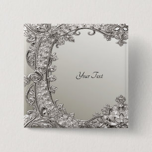 Badge Carré 5 Cm Bouton Moderne Orné Argent