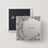 Badge Carré 5 Cm Bouton Moderne Orné Argenté (Devant & derrière)