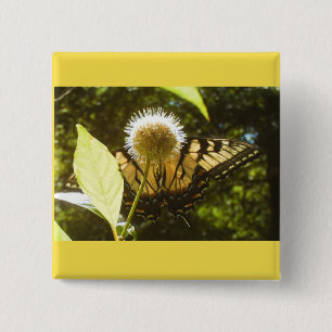Badge Carré 5 Cm Bouton Monarque jaune