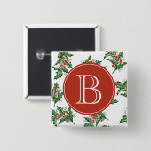 Badge Carré 5 Cm Bouton Monogramme classique Motif Mistletoe (Devant & derrière)
