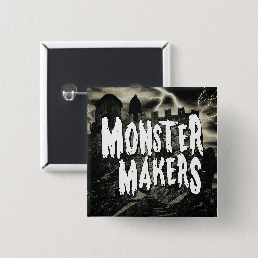 Badge Carré 5 Cm Bouton MONSTER MAKERS (Devant & derrière)