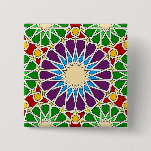 Badge Carré 5 Cm Bouton motif géométrique islamique