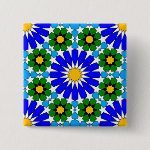Badge Carré 5 Cm Bouton motif géométrique islamique