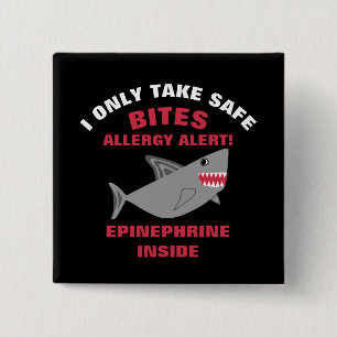 Badge Carré 5 Cm Bouton multiple de requin d'alerte d'allergie