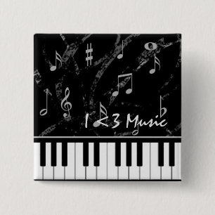 Badge Carré 5 Cm Bouton Musique piano noir et blanc