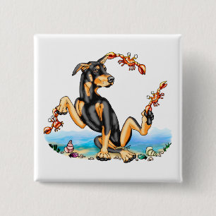 Badge Carré 5 Cm Bouton noir Doberman Pinscher Kinda Crabby
