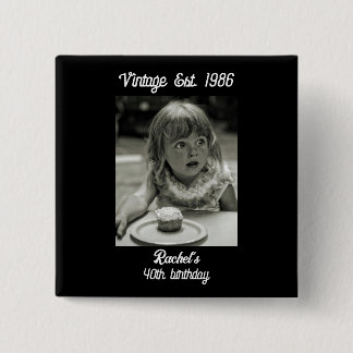 Badge Carré 5 Cm Bouton noir et blanc d'anniversaire de photo vinta