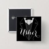 Badge Carré 5 Cm Bouton noir et blanc de noce d'Usher Tux (Devant & derrière)