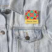 Badge Carré 5 Cm Bouton Nom de l'art de surface composée - Jaune (En situation)