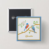 Badge Carré 5 Cm Bouton Nom du Carré Oiseaux bleus (Devant & derrière)