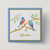 Badge Carré 5 Cm Bouton Nom du Carré Oiseaux bleus (Devant)