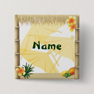 Badge Carré 5 Cm Bouton Nom du parti Hawaiian Luau