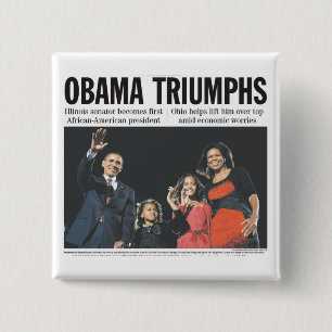 Badge Carré 5 Cm Bouton Obama triomphe
