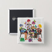 Badge Carré 5 Cm Bouton Oiseaux Mah Jongg (Devant & derrière)