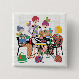 Badge Carré 5 Cm Bouton Oiseaux Mah Jongg