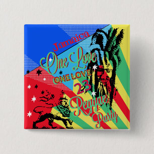 Badge Carré 5 Cm Bouton One Love Reggae Party