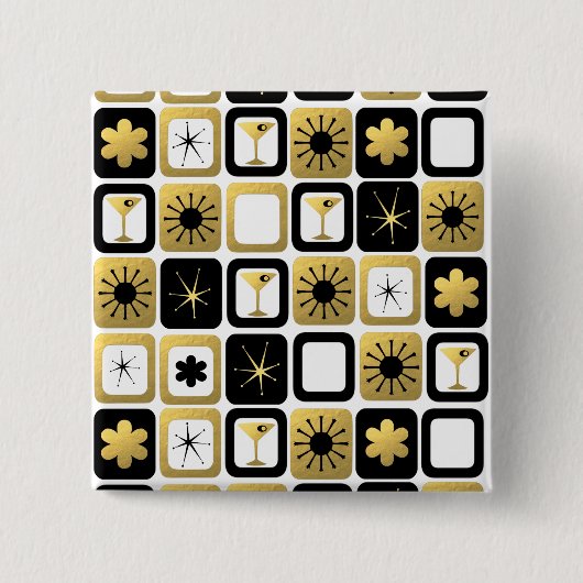 Badge Carré 5 Cm Bouton Or Rétro Glamour (Devant)