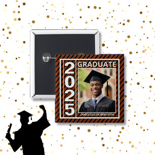 Badge Carré 5 Cm Bouton Orange Photo Graduation