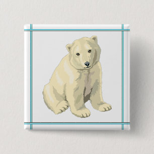 Badge Carré 5 Cm Bouton Ours Polaire Bébé