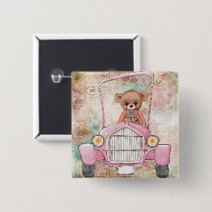 Badge Carré 5 Cm Bouton Ours Teddy