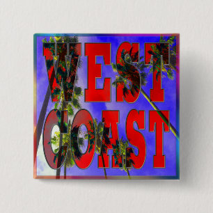 Badge Carré 5 Cm Bouton "Palm Sky : Côte Ouest"