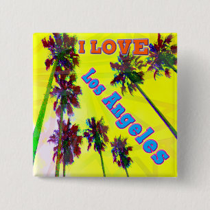 Badge Carré 5 Cm Bouton "Palm Sky : I LOVE Los Angeles 2"