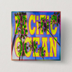 Badge Carré 5 Cm Bouton "Palm Sky : Océan Pacifique"