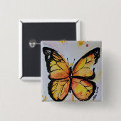 Badge Carré 5 Cm Bouton papillon Monarque (Devant & derrière)