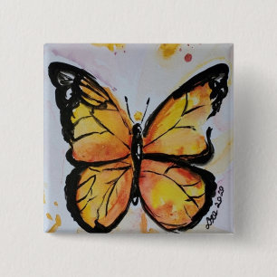 Badge Carré 5 Cm Bouton papillon Monarque