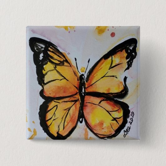 Badge Carré 5 Cm Bouton papillon Monarque (Devant)