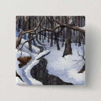 Badge Carré 5 Cm Bouton Paysage d'hiver