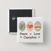 Badge Carré 5 Cm Bouton Peace Love Cupcakes (Devant & derrière)