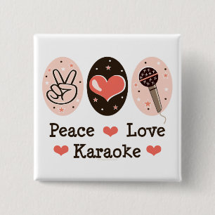 Badge Carré 5 Cm Bouton Peace Love Karaoke