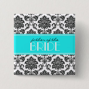 Badge Carré 5 Cm Bouton Père de la mariée Damask en bleu