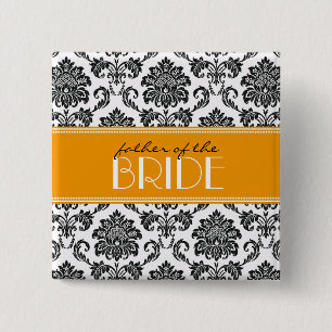 Badge Carré 5 Cm Bouton Père de la mariée Damask en orange