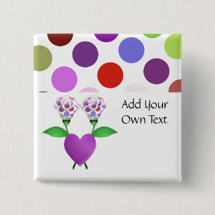 Badge Carré 5 Cm Bouton Personnalisable Rose Polka Dot