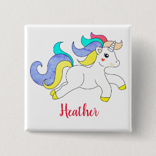 Badge Carré 5 Cm Bouton personnalisé Cute Unicorn Nom personnalis