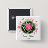 Badge Carré 5 Cm Bouton personnalisé par assistant soignant (Devant & derrière)