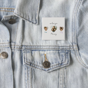 Badge Carré 5 Cm Bouton Personnalisé Photos Coeur Pour Maman