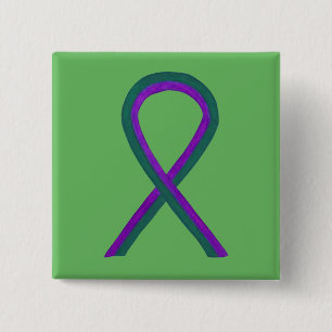 Badge Carré 5 Cm Bouton personnalisé Purple and Green Awareness