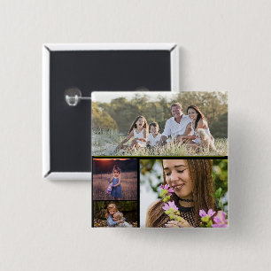 Badge Carré 5 Cm Bouton personnalisé quatre photos