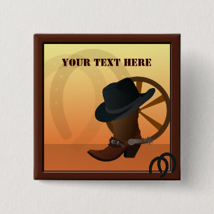 Badge Carré 5 Cm Bouton personnalisé Western Cowboy
