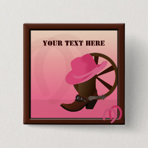 Badge Carré 5 Cm Bouton personnalisé Western Cowgirl