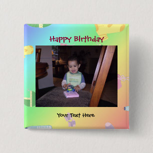 Badge Carré 5 Cm Bouton photo anniversaire/broche