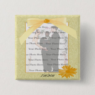 Badge Carré 5 Cm Bouton photo Carré de fleurs jaunes